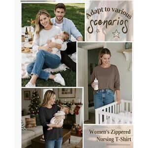 Maternity Long Sleeve Crewneck Breastfeeding Top White Women’s S New